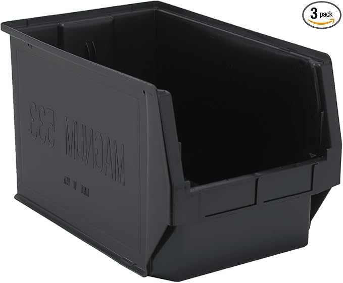 Quantum Storage Systems QMS533BR Magnum Recycled Plastic Heavy Duty Part Organizer Black Bins 20 L x 13 W x 12 H 3 Pack