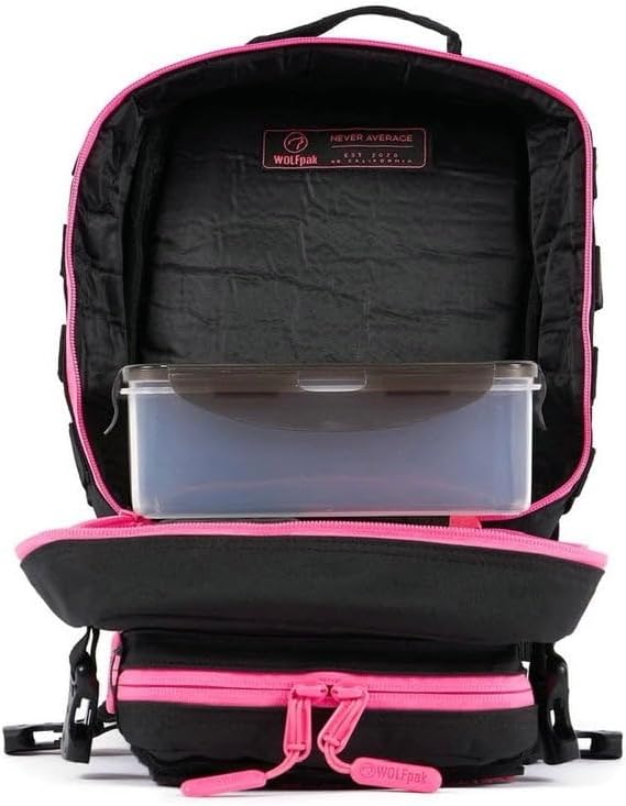WOLFpak 9L Mini Meal Prep Management Backpack (Black Neon Pink) Lunch Box Cooler Travel Insulated Bag Daypack