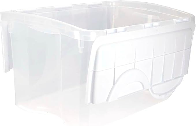 Sterilite 48 Quart Multipurpose Clear Base Storage Box Tote Container with Secure Hinged Lid for Home or Office Organization (30 Pack)