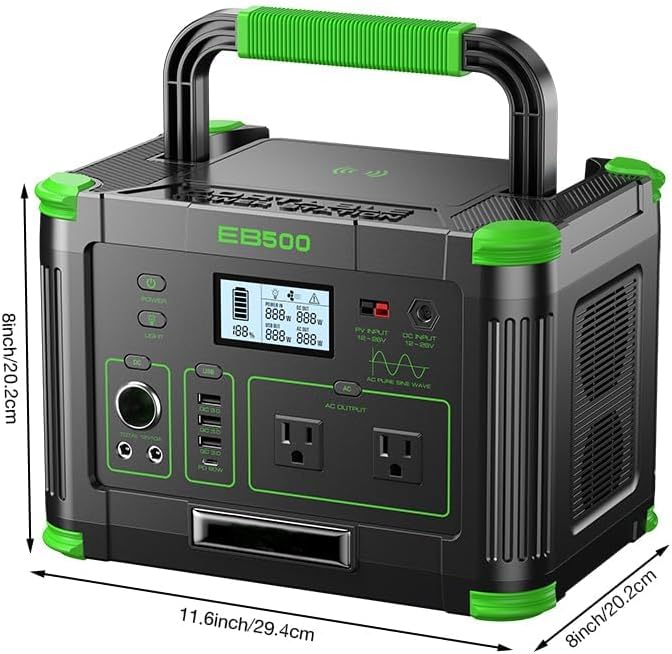500W Portable Power Station Solar Generator 519Wh (Peak 1000W) Lithium Battery Power Generator with 2 * 110V AC Outlets Mobile Battery Backup Pack for RV Trip Camping Outdoor Adventure Home