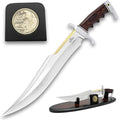 Hibben 65th Anniversary Spartan Bowie Knife| Includes Wooden Stand | 15 1/8 5Cr15 Blade | Dark Pakkawood Handle | Commemorative Display