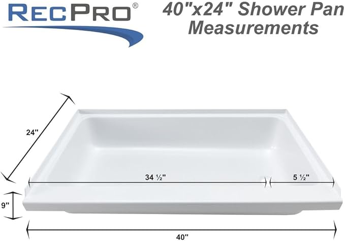 RecPro RV 40 x 24 White Shower Pan | Camper Shower Pan (Right Drain)