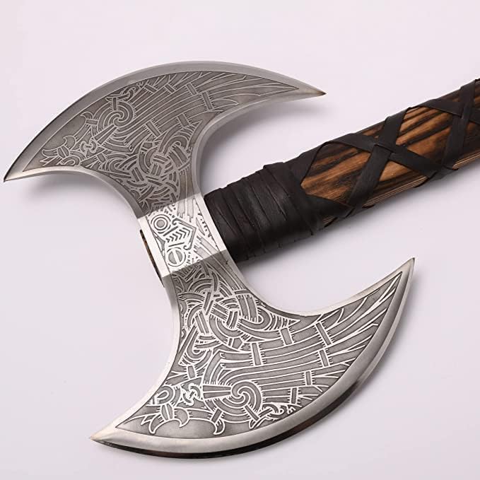 I Camping Axe Tomahawk Viking Bearded Axe Christmas gifts-27 Long Odin's Double Edge Head Viking Axe Twin Blade Axe with Ash Wood Handle with Genuine Leather Sheath (OD-007)