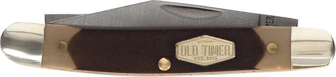 Old Timer 104OT Small Canoe 4.7in Stainless Steel Traditional Folding Pocket Knife with Clip Point and Drop Point Blades Sawcut Handle and Convenient Size for EDC Camping Hunting and Outdoors