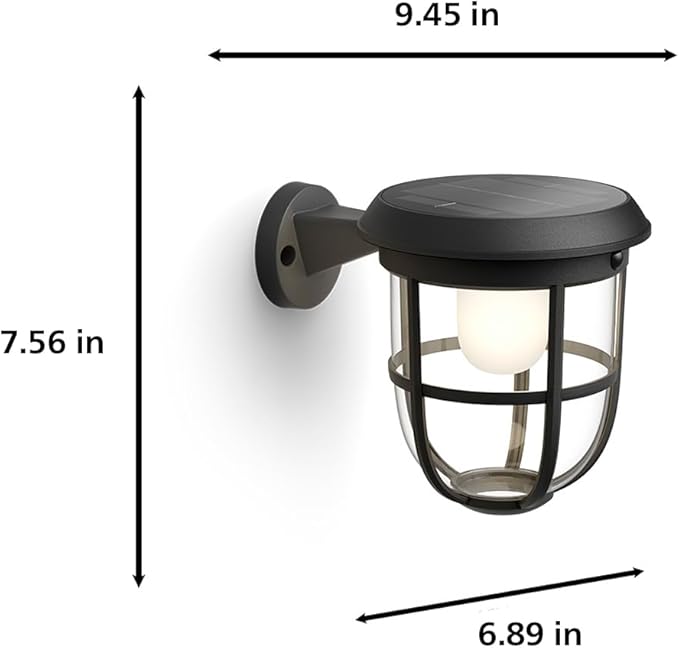 Philips Solar LED 1-Pack Ultra-Efficient Wall Lantern - Radii Dusk to Dawn Automatically Linkable Daylight and Motion Sensor 3000K Bright White Light IP44 Black