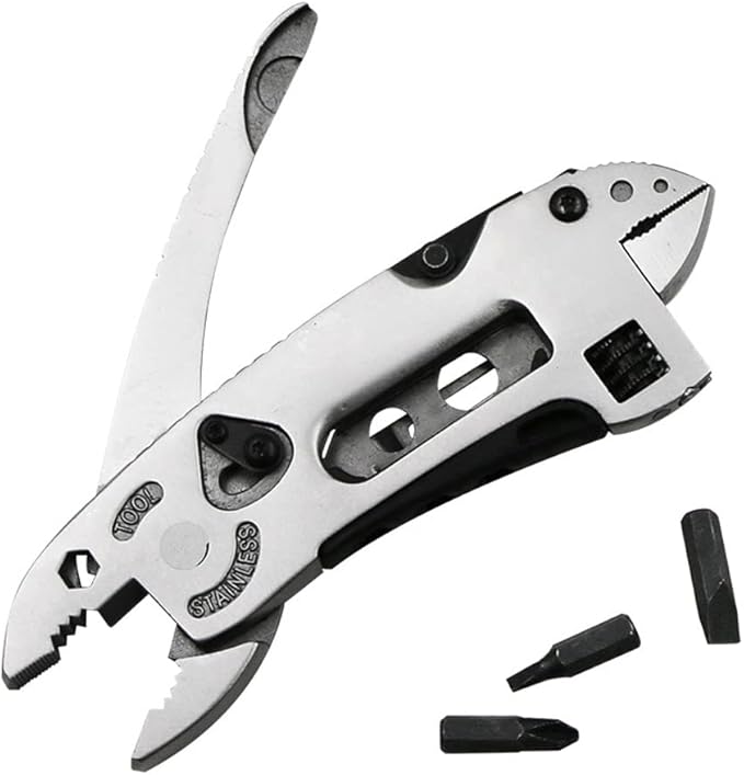 Multi Function Folding Plier 3 in 1 Pocket Knife Wrench Wire Cutter Multitool Adjustable Foldable Wrench Pliers Stainless Steel Tool for Outdoor Survival Camping