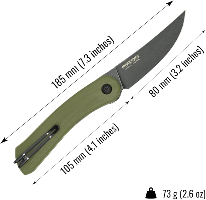 BPSKNIVES Colibri - Green Folding Knife 14C28N Stainless Steel Blade with G10 Handle - Small EDC Knife with Pocket Clip for Men - Sharp EDC Knife