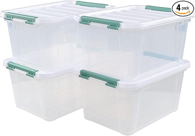 20 Quart Plastic Clear Storage Totes with Lids Plastic Latching Boxes with Lids 4 Packs