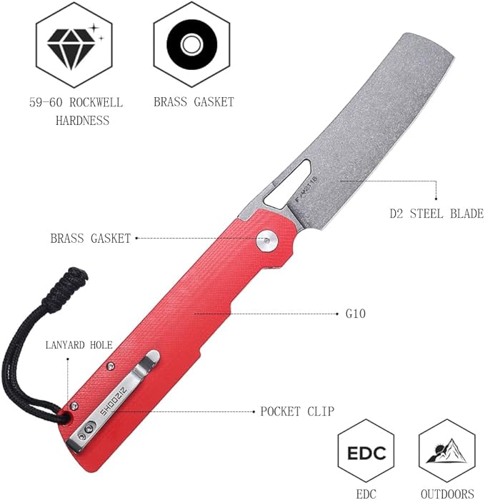 EDC Folding Knife Camping Chef Knife for Man G10 Handle with Pocket Clip. 4.01 Pocket Knife for Outdoor Cooking Fishing &amp Hiking.59-60 HRC D2 Steel Stonewash Blade. XUN119A-RGSt