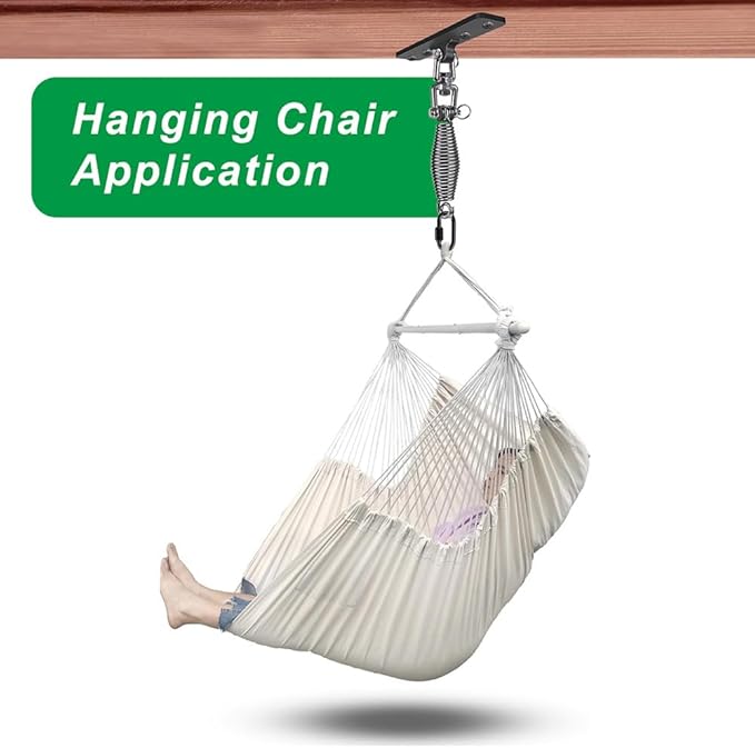 Dolibest Hanging Kits Hammock Chair Hardware Heavy Duty Swing Hanger with Spring (6MM) for Indoor Outdoor Playground Hanging Chair Hammock Chair Punching Bags 4 Screws 4 Expansion Screws