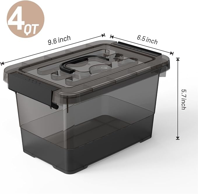 Plastic Storage Bins with Lids 5-Pack Storage Organizer 4 Quart Stackable Storage Bins with Buckle Lids and Handle easy for Home Office Pantry Organization Clear Black
