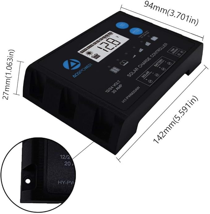ACOPOWER 100 Watt Solar Panel Kit High Efficiency Monocrystalline 1 * 100W Solar Panels with 20A PWM LCD Charge Controller/Mounting Brackets/Y Connectors/Solar Cables/Cable Entry housing（100W Kit）