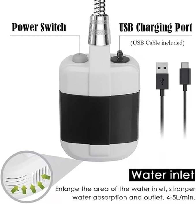 Portable Camping Shower with Adjustable Flow – for Easy &amp Convenient Outdoor Cleaning Rechargeable Outdoor Shower Pump Waterproof Cleaning Head Sprayer for Travel Car Washing &amp Pet
