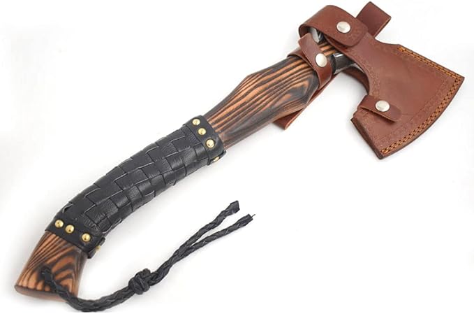 Medieval Style Viking Hatchet – Handmade Hand Forged Tomahawk Axe for Camping &amp Hunting (Black &amp Brown 6054)