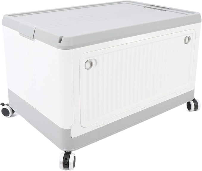 Foldable Storage Bin with Lid Wheels Stackable Rolling Utility Storage Container with Handle Clothes Books Snack Shoe Grocery Collapsible Bins with Lids (L (71x50cm/28x19.7in))