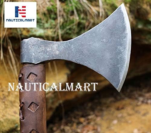 Nautical-Mart STEINN Viking Axe Forged Handmade Steel Iron Wooden Shaft Case Leather Ragnar Rollo Vikings Historical Cosplay LARP Medieval Fantasy Hatchet