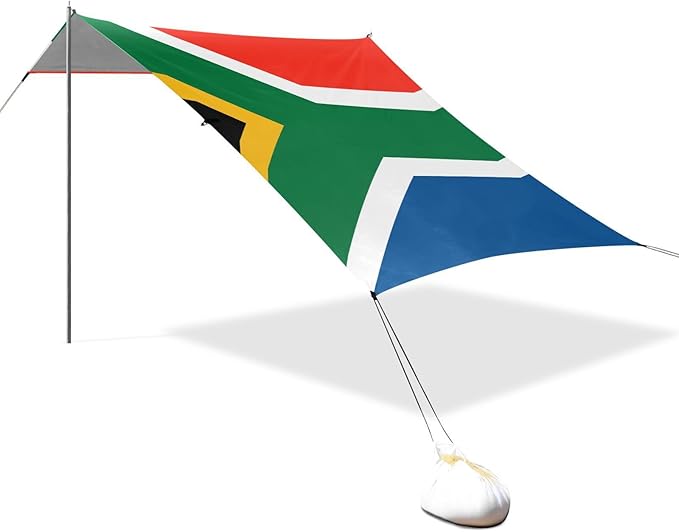South Africa Flag Beach Canopy UPF50 Easy Setup Large Sun Shelter with Sand Shovel Sandbags for Camping Picnics Backyard &amp Fishing