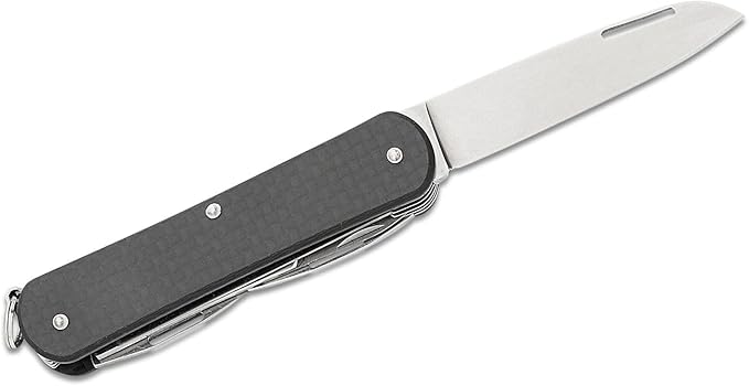 Fox Knives Vulpis FX-VP130-SF5 CF Slipjoint EDC Pocket Knife 5-in-1 Multitool - 2.17in Blade Hacksaw Bottle Opener Can Opener Scissors Flat Head Screwdriver - Every Day Carry (Carbon Fiber)