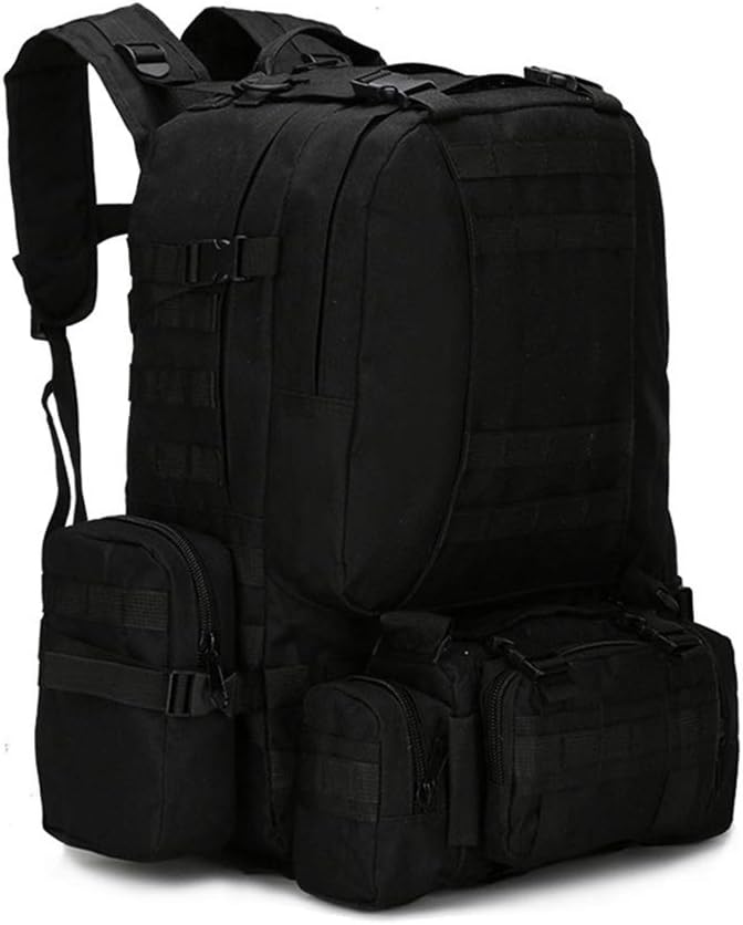Outdoor Sports Pack Hiking Bag Tactical Rucksack Camo Knapsack Combat Camouflage Molle 55L Tactical Backpack - Black