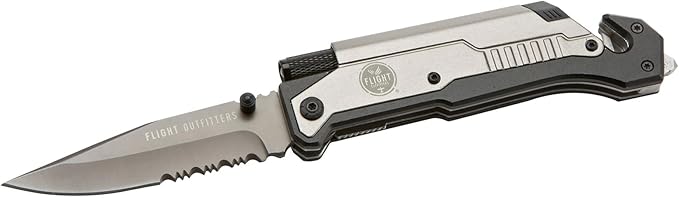 Flight Outfitters Pilot Survival Knife | Versatile Compact Durable Folding Pocket Knife with Stainless Steel Blade LED Flashlight Fire Starter Seat Belt Cutter &amp Window Breaker
