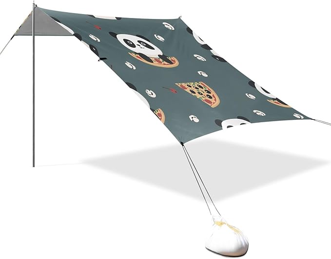 ALAZA Cute Panda Pizza Seamless Beach Tent Sun Shelter Portable Canopy Sunshade for Outdoor Camping Picnics Backyard Fun 10x9 ft