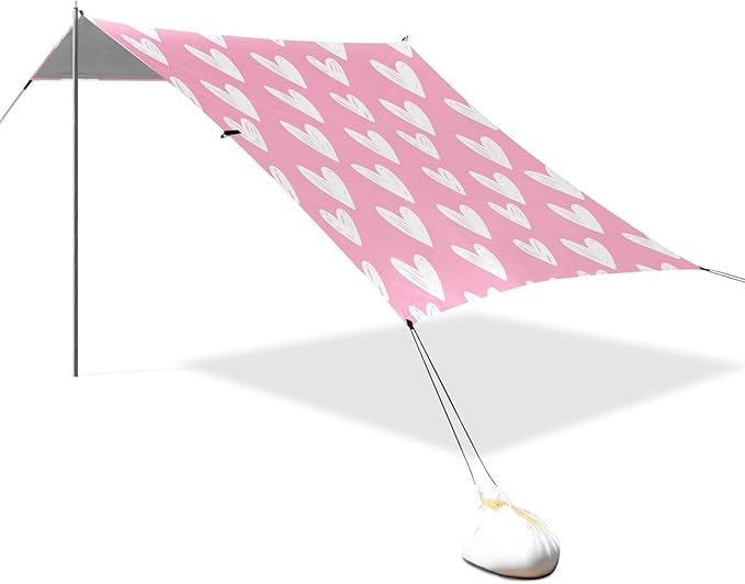 Beach Canopy with Windproof Ropes &amp Sandbags Beach Tent Sun Shade Sun Shelter for Camping Trips Fishing Backyard Fun or Picnics Heart