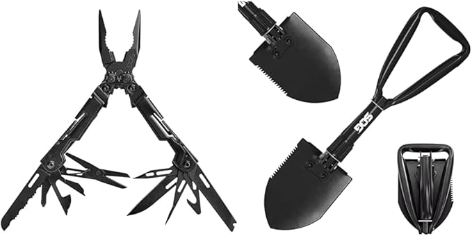 SOG 18-Tool PowerPint Mini Compact Stainless Steel Multi-Tool &amp 18.25 Folding Survival Shovel with Saw Edge and Carry Case