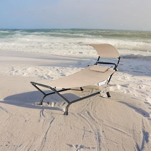 Giantex Hanging Hammock with Stand Patio Hanging Chaise Lounge Chair w/Canopy Cushion Pillow &amp Storage Bag Heavy Duty Swing Hammock Bed for Garden Lawn Backyard Patio Poolside Porch (Beige)