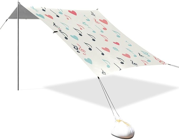ALAZA Colorful Music Note Love Beach Tent Sun Shelter Portable Canopy Sunshade for Outdoor Camping Picnics Backyard Fun 10x9 ft