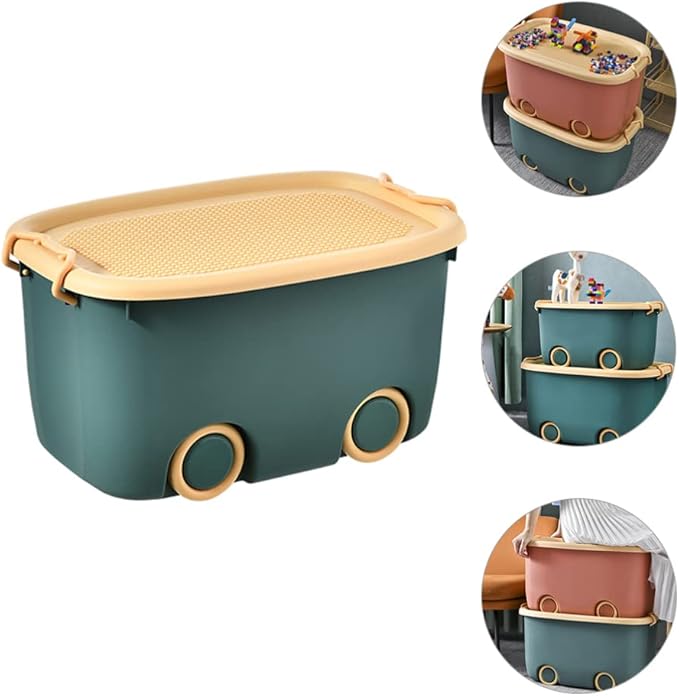 LIFKOME Stackable Toy Storage Box with Wheels Rolling Storage Box with Snap Lid Handle&amp Latches Wheeled Storage Durable and Reusable Storage Bins with Latching Lids