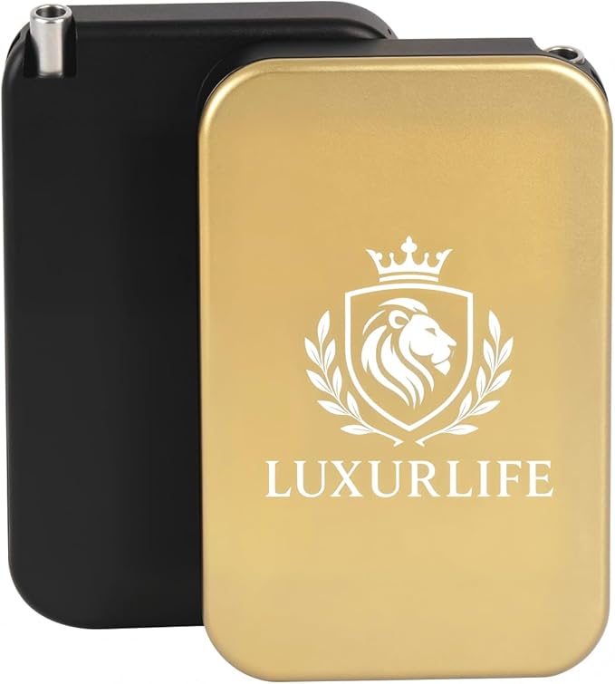 Slim 45-Hole Metal Storage Box with Laser-Engraved Lion Crest Mirror Gift Set