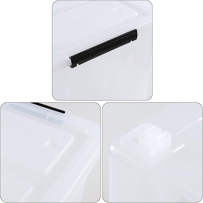 4 Packs Large 70 L Plastic Stackable Storage Bins with Wheels and Latching Lid Clear Storage Container Tote