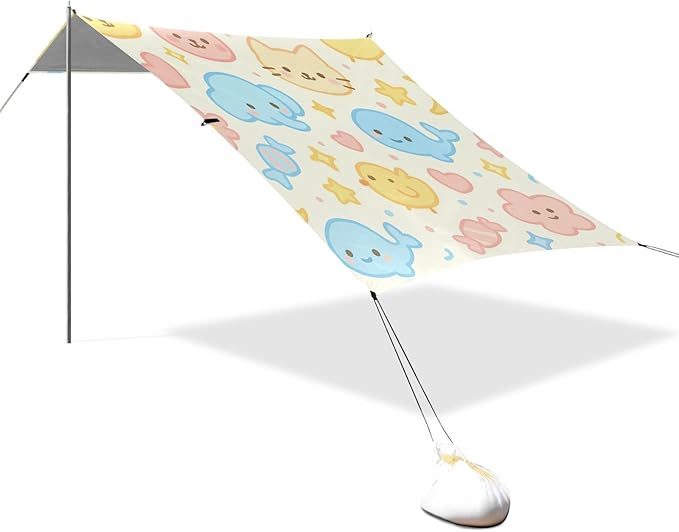 Beach Canopy with Windproof Ropes &amp Sandbags Beach Tent Sun Shade Sun Shelter for Camping Trips Fishing Backyard Fun or Picnics Cartoon Animals
