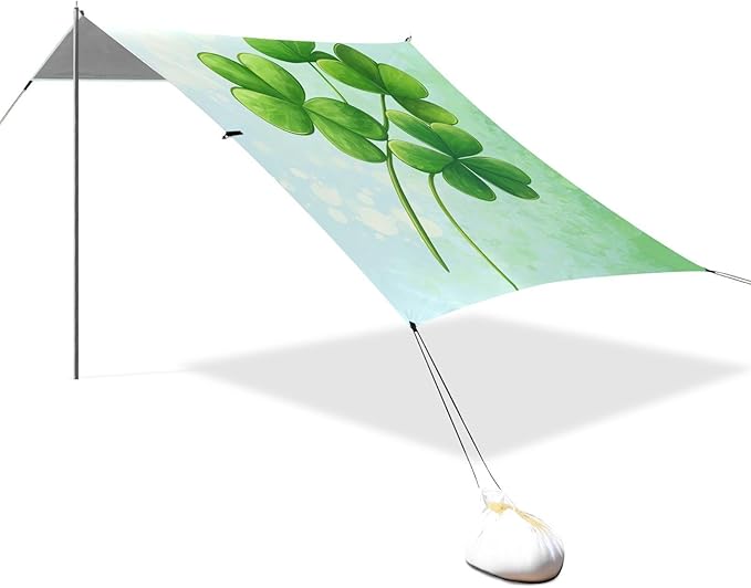 ALAZA St. Patrick's Day Green Clover Leaves Beach Tent Sun Shelter Portable Canopy Sunshade for Outdoor Camping Picnics Backyard Fun 10x9 ft