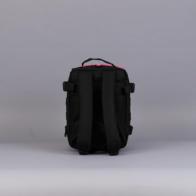 WOLFpak 9L Mini Tactical Backpack for Men &amp Women | Compact Small Everyday Carry Bag for Gym School Travel | Durable Water-Resistant Daypack with Molle System and Patch Panel (Black Neon Pink)