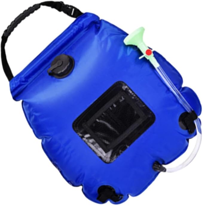 20L Solar Heating Water Storage Bag Compatible with Camping Bathing with Removable Hose and Scrubbing Pad Compatible with Outdoor Systems(Red)