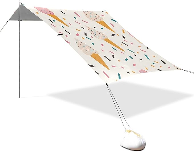 ALAZA White and Pink Ice Cream Sugar Pattern Beach Tent Sun Shelter Portable Canopy Sunshade for Outdoor Camping Picnics Backyard Fun 10x9 ft