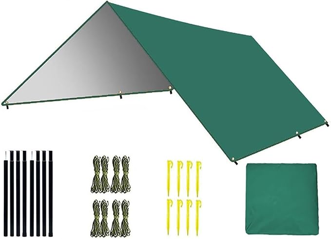 Camping Tarp Waterproof Portable Multifunctional Outdoor Traveling Awning Backpacking Shelter Rain(Green3 * 4M)