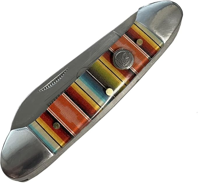 WHISKEY BENT HAT CO. Traditional Canoe Folding Knife 3.63 Closed Length 440C Stainless Steel Blades (Serape Sunrise)