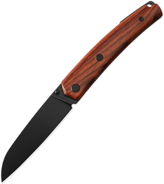 Petrified fish PF719 Patte Folding Knife3.38 14C28N Steel Black Stonewashed Blade Cocobolo Wood Handle Thumb Stud Liner lock Pocket Knife