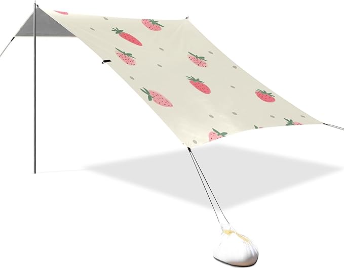 ALAZA Dotted Strawberry Pattern Beach Tent Sun Shelter Portable Canopy Sunshade for Outdoor Camping Picnics Backyard Fun 10x9 ft