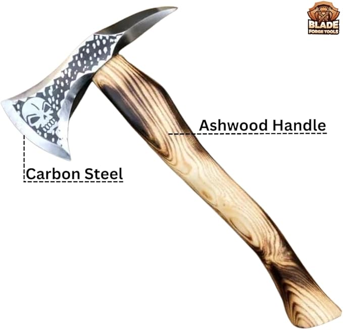Handmade Carbon Steel Viking Skull Etched Tomahawk Axe Viking Axe Best for Camping Hunting and Gift