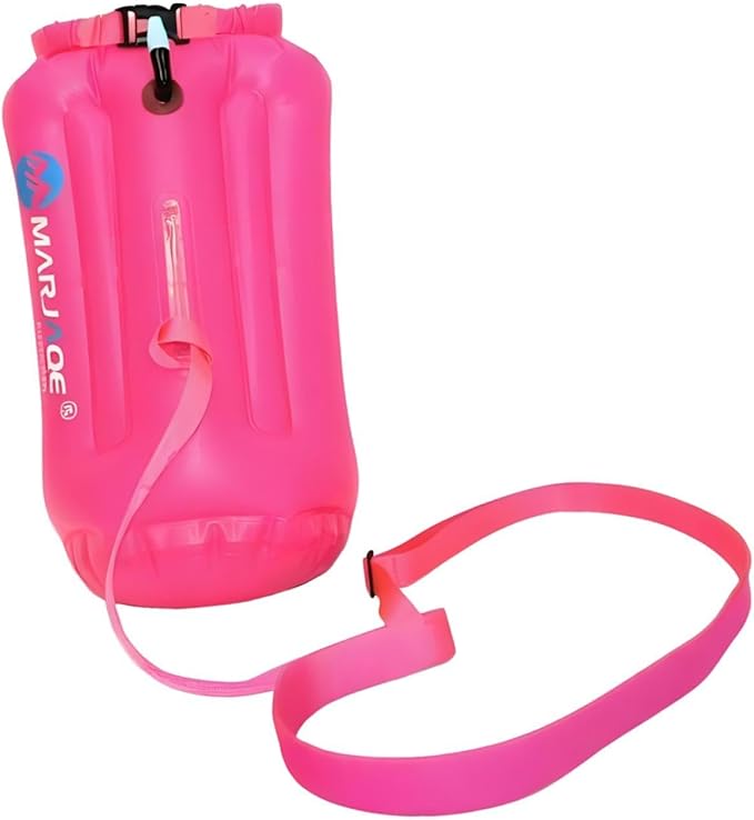 Swim Buoy Waterproof Dry Bag Lightweight Versatile Roll Top Sack 20L for Snorkeling Paddling Canoeing Sailing Boating Rose Red