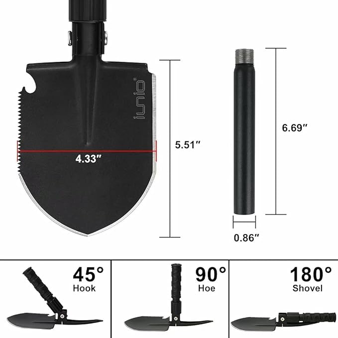 iunio Camping ShovelShovel Folding Portable Multitool Foldable Entrenching Tool Collapsible Spade for Backpacking Trenching Hiking Survival Car Emergency