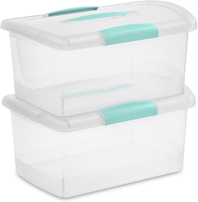 Sterilite Medium Nesting ShowOffs Stackable Small Storage Bin with Latching Lid and Handle Plastic Container to Organize Home Clear 18-Pack