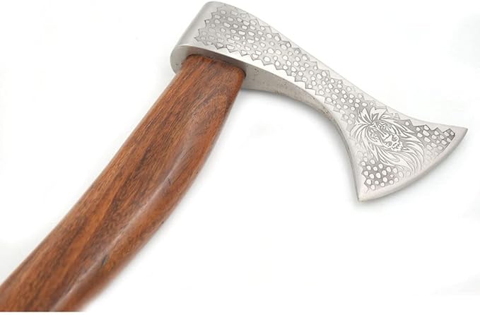 Hand Forged Viking Bearded Axe – 1075 High Carbon Steel Handmade Medieval Style Camping &amp Hunting Axe with Ash Wood Handle and Leather Sheath (Lion 1)