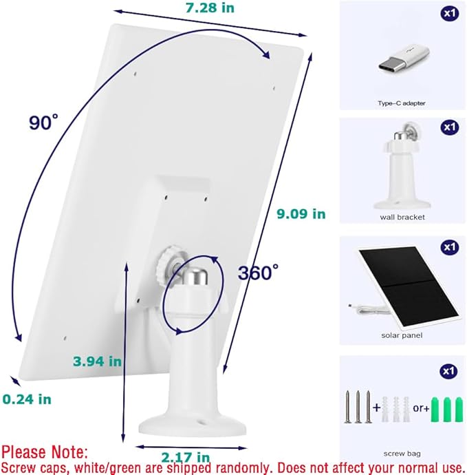 Solar Panel Charger for Outdoor Security Cameras -10W DC 5V Compatible with Micro USB &amp Type-C Rechargeable Battery Cameras9.8Ft Charging CableIP66 Waterproof (White)