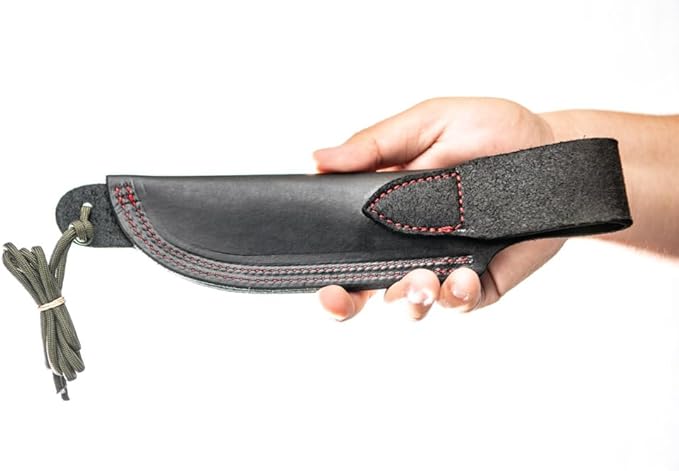Tops Knives Camp Creek Fire Edition Full Tang Fixed Blade- Tumble Finish Blade Finish- Black Leather Sheath w/Dangler (Red/Black G10 Handle)