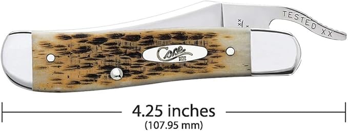 Case XX WR Pocket Knife Russlock Amber Jig Bone W/Sharpening Stone (61953L SS) - Length Closed: 4 1/4 Inches