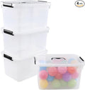 Zopnny 4-Pack Clear Storage Latch Box/Bins Plastic Stackable Latching Box with Brown Handle and Lid Multi-Purpose 10 Litre